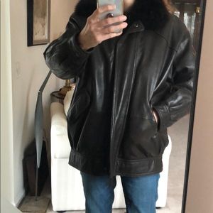 Buttery brown leather and fur Andrew Marc jacket